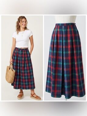 Talbots Vintage 80s 90s Tartan Plaid Tea Length Skirt Cotton Lined Pockets Sz 6